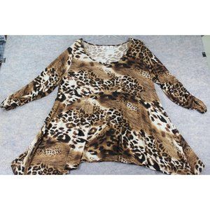 Cato Shirt 18/20 W Plus Size Animal Print Pullover Ruched Sleeves Stretch Brown